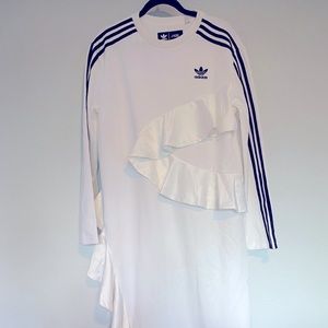 Adidas White Ruffled Long Sleeve Dress